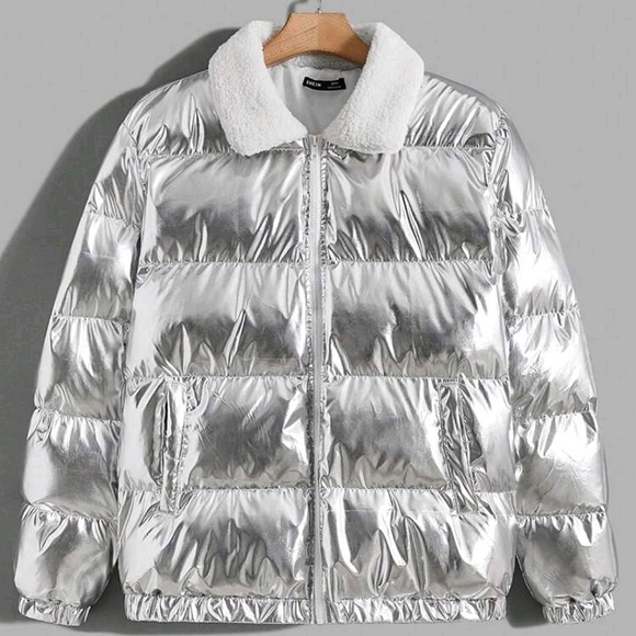 Other - NEW! SHINY METALIC SILVER PUFFER JACKET SIZE S